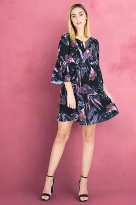 3rd Love Ruffle Sleeve Dress in Leaf Print