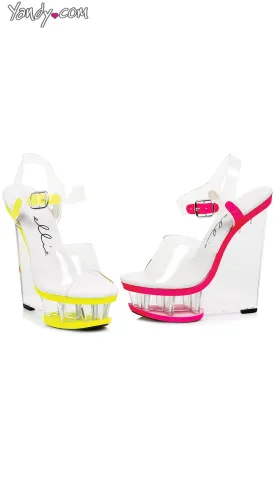 6" Clear And Neon Wedges With Ankle Strap