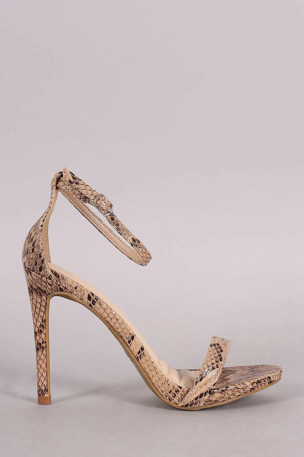 Anne Michelle Python Ankle Strap Open Toe Stiletto Heel