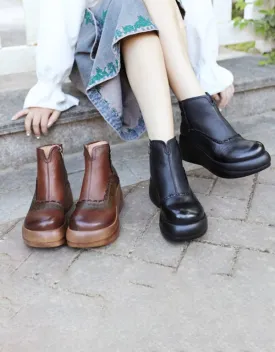 Autumn Handmade Carved Retro Leather Platform Boots