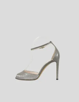 Bally Mink 15 Snakeskin Grey Peep Toe Heels With Ankle Strap Fr 38 US 7.5