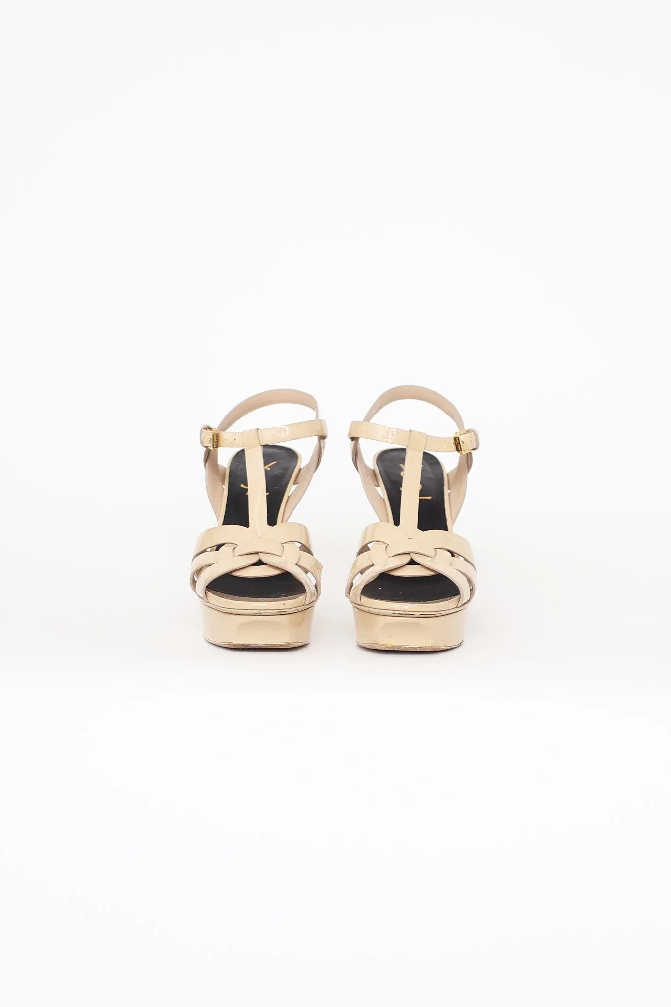 Beige Patent Tribute High Heel Sandal