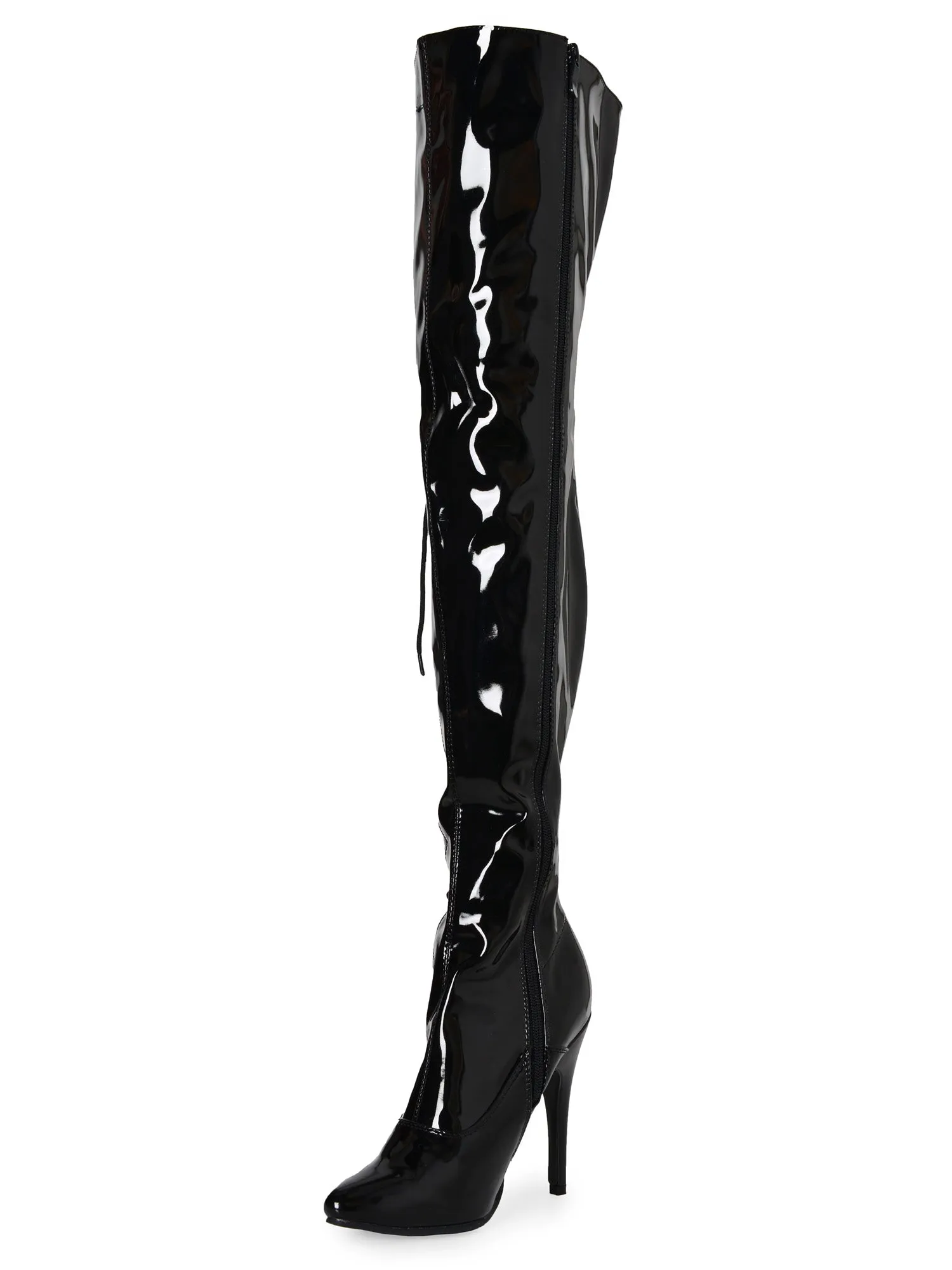 Black & Red Thigh Boots With Side Lacing