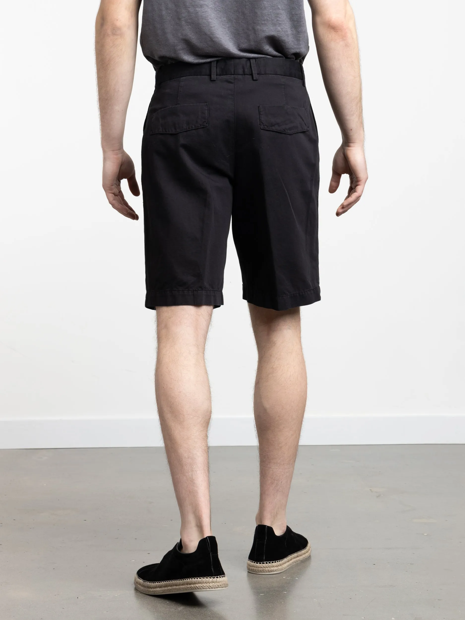 Black Cotton-Linen Shorts