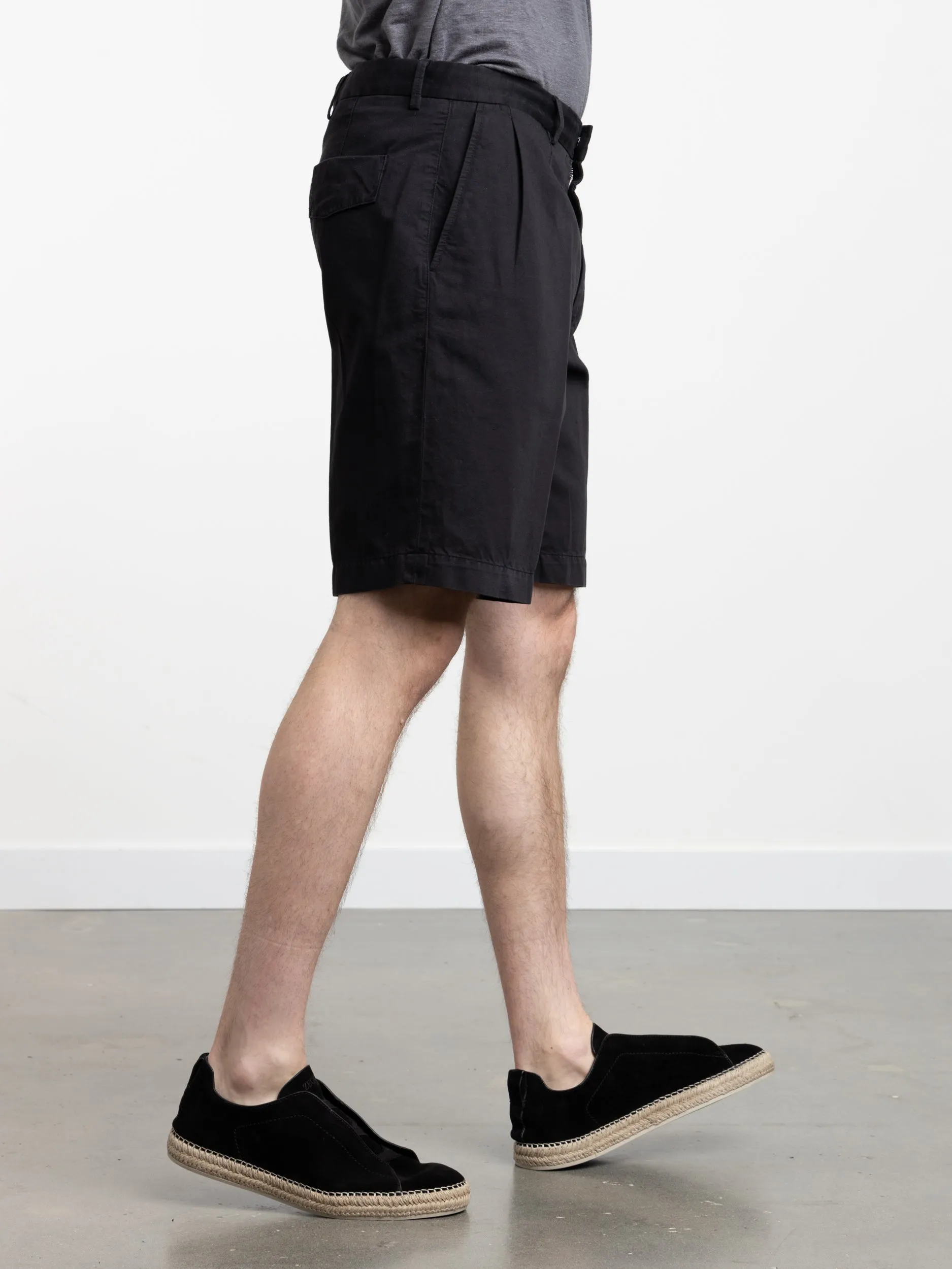 Black Cotton-Linen Shorts