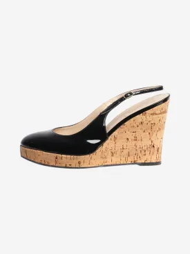 Black patent cork-wedged slingback pumps - size EU 38