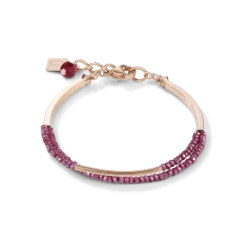 Bracelet Waterfall small stainless steel rose gold & glass red