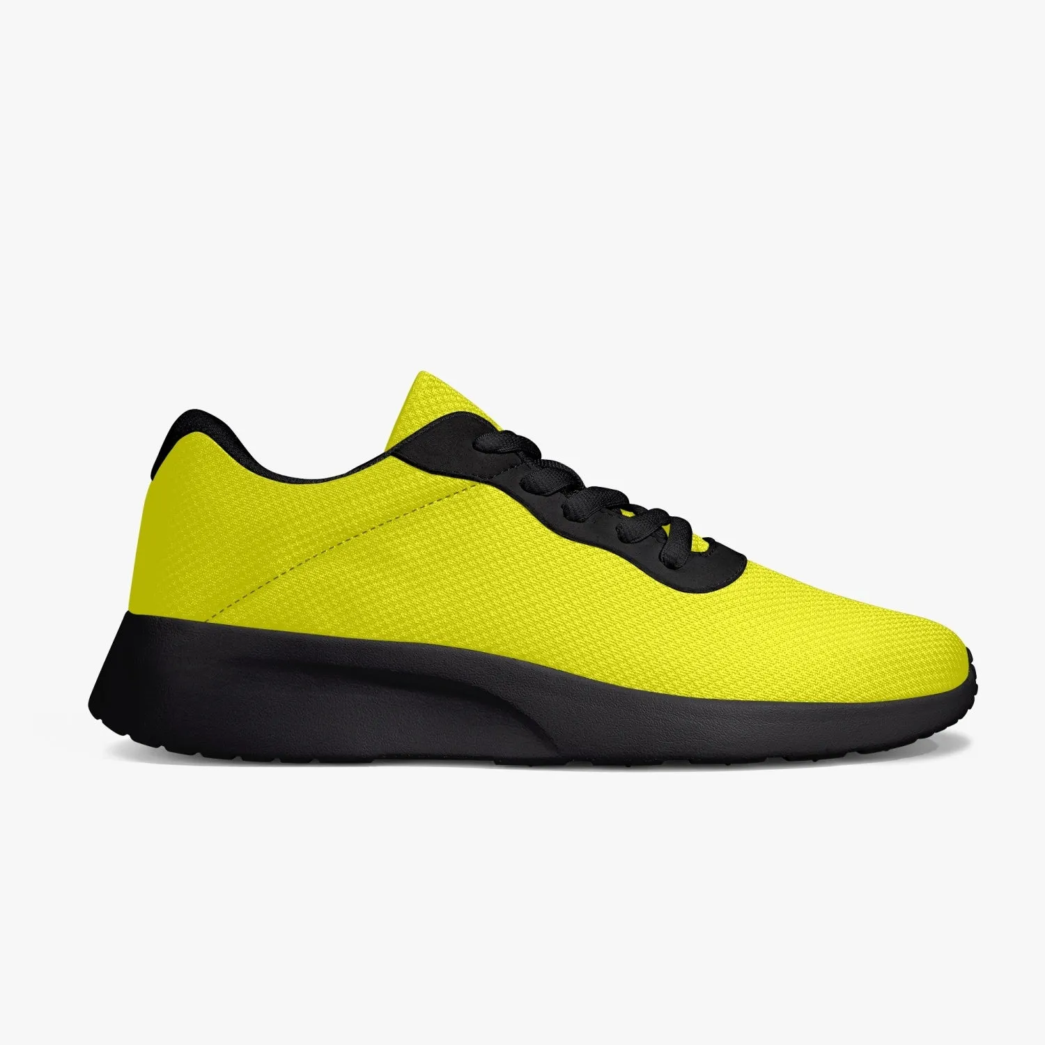 Bright Yellow Color Unisex Sneakers, Soft Solid Yellow Color Best Lifestyle Unisex Casual Designer Mesh Running Shoes With Black Soles