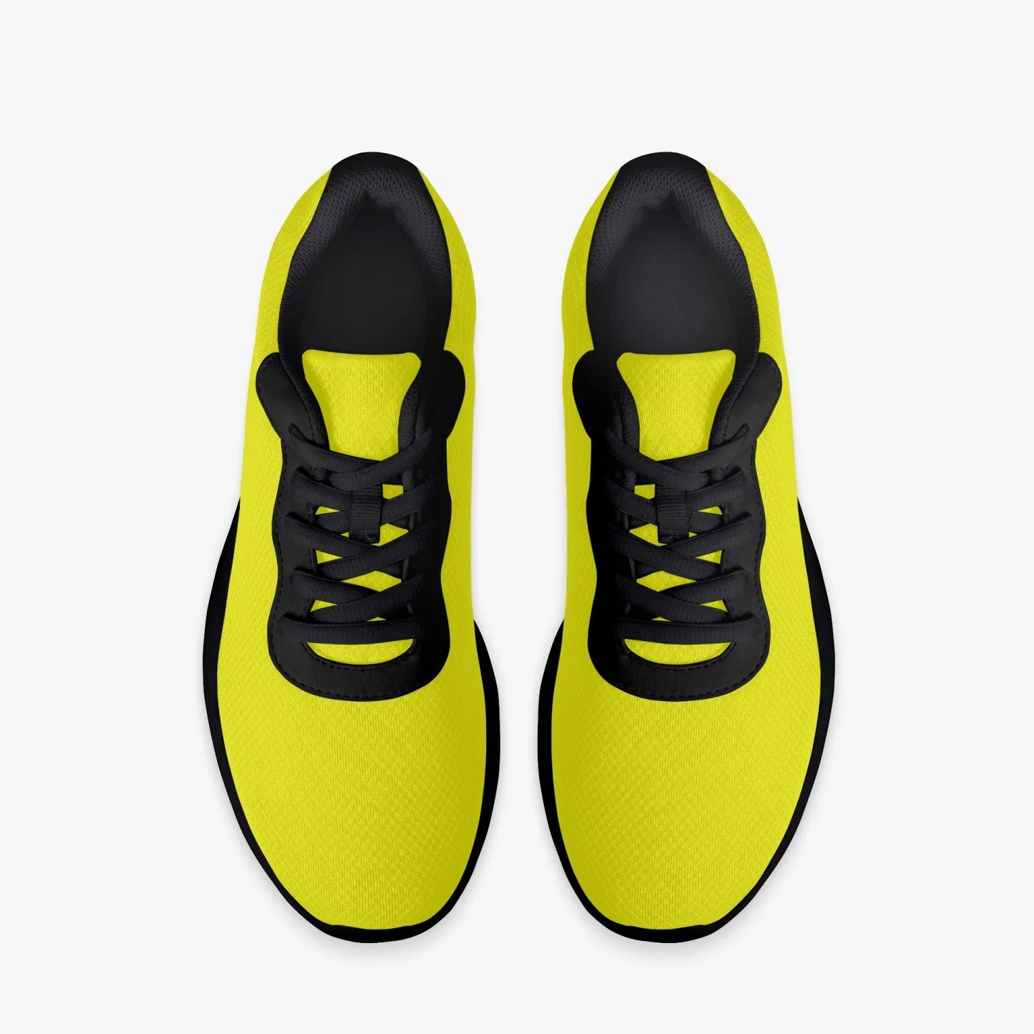 Bright Yellow Color Unisex Sneakers, Soft Solid Yellow Color Best Lifestyle Unisex Casual Designer Mesh Running Shoes With Black Soles