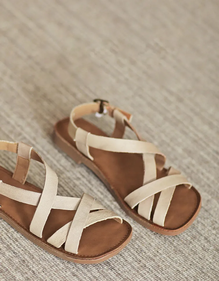 Comfortable Leather Retro Flat Sandals Slingback