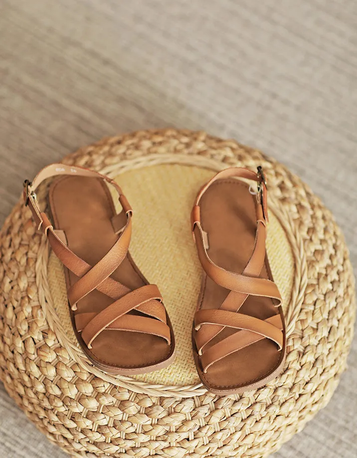 Comfortable Leather Retro Flat Sandals Slingback