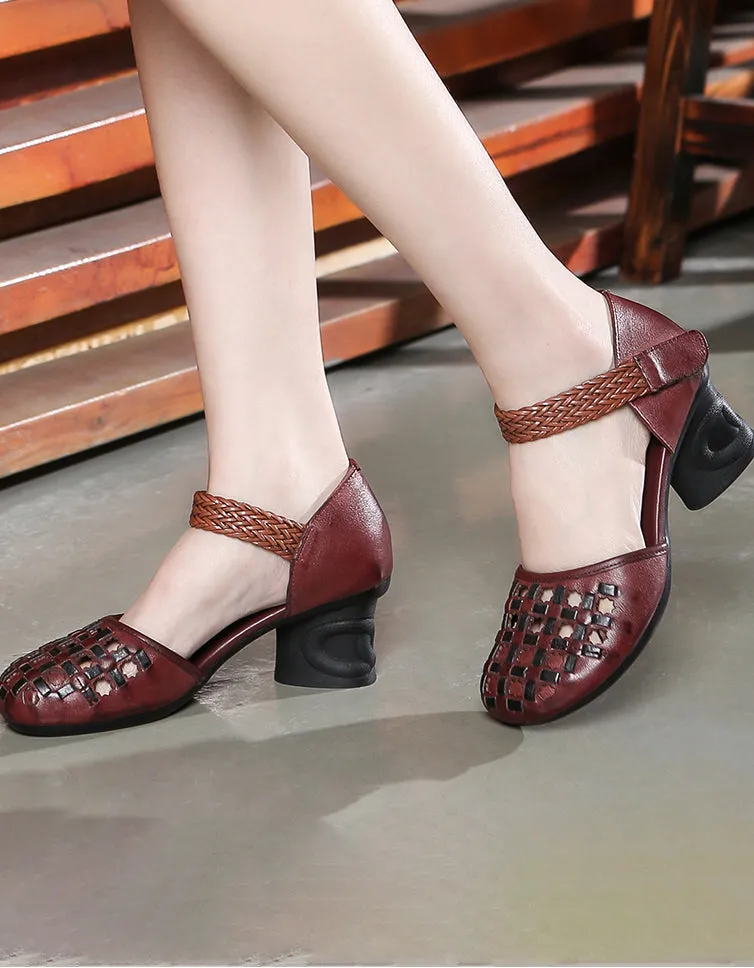 Comfortable Retro Woven Chunky Heel Sandals