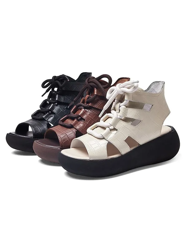 Cut-out Front Lace-up Summer Wedge Sandals