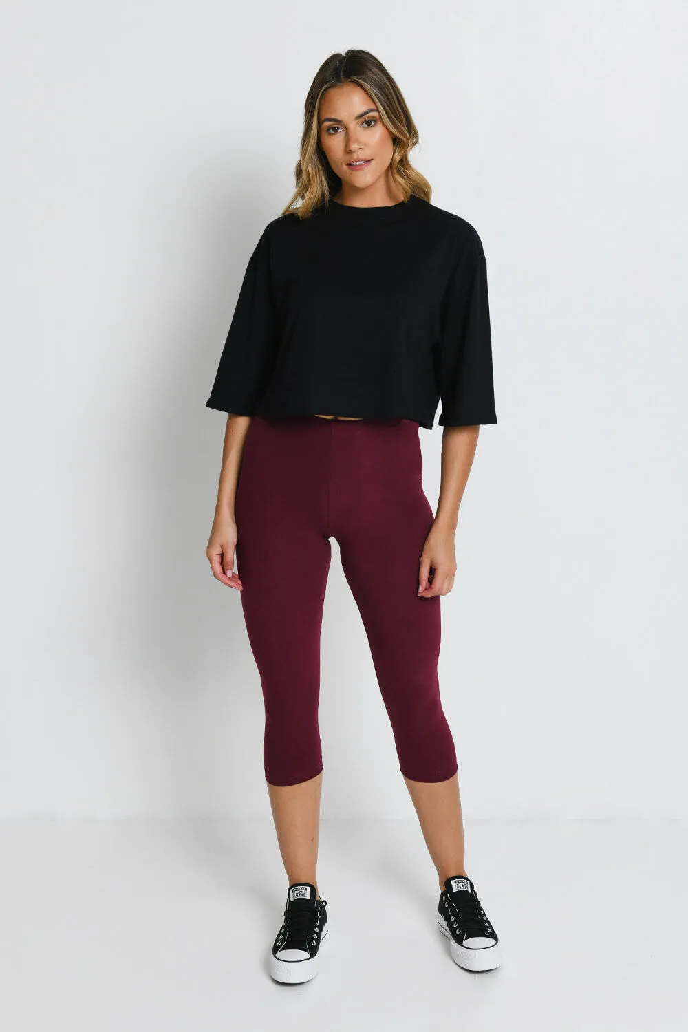 Everyday Cropped Leggings - Burgundy