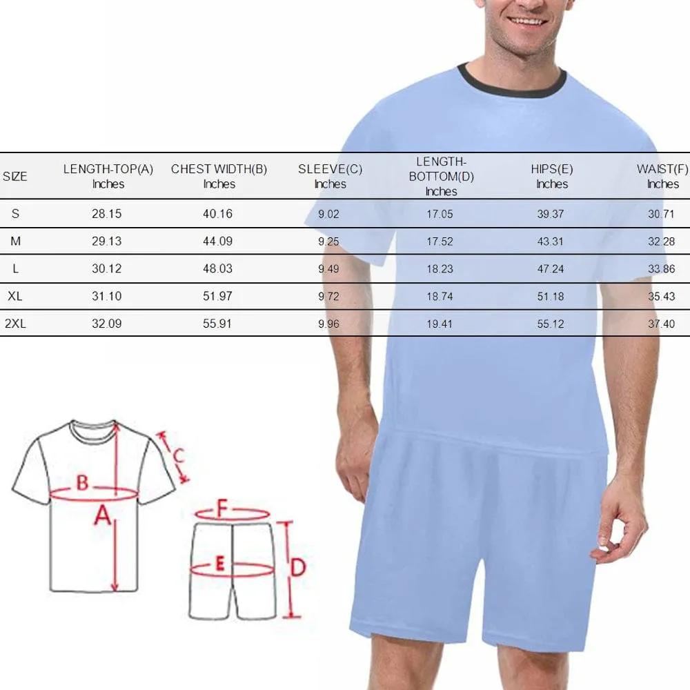 #Father's Day Pajamas-Custom Dad Photo Blue Men's Crew Neck Short Sleeve Pajama Set