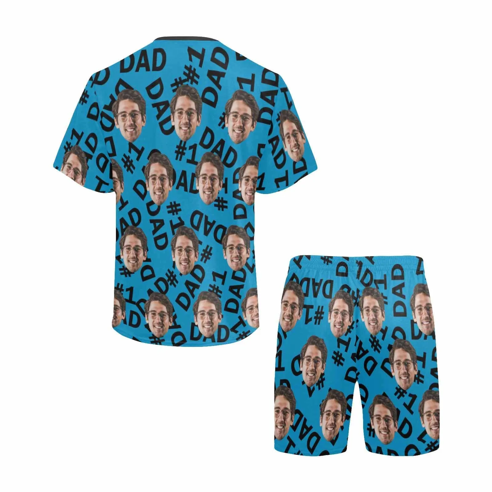 #Father's Day Pajamas-Custom Face My Cool Dad  Men's Crew Neck Short Sleeve Pajama Set