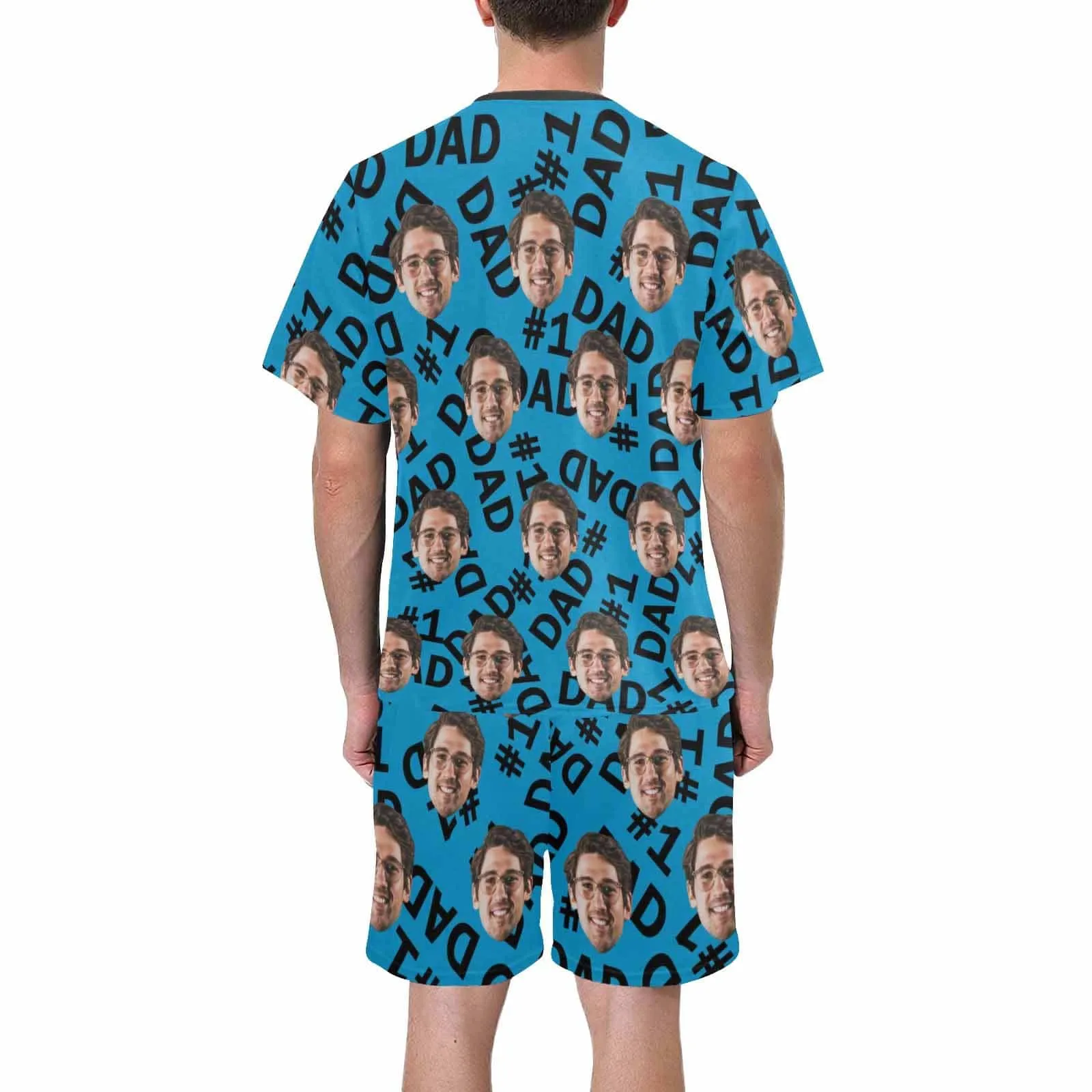 #Father's Day Pajamas-Custom Face My Cool Dad  Men's Crew Neck Short Sleeve Pajama Set