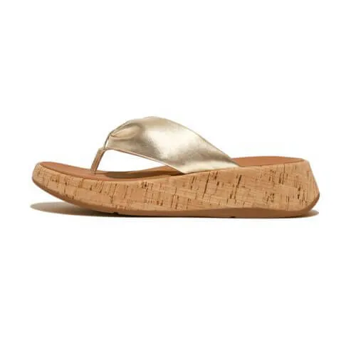 FitFlop F-Mode Leather Twist Cork Sandals - Platino