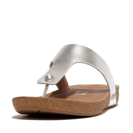 FitFlop Iqushion Metallic-Leather Toe-Post Sandals - Silver