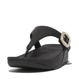 FitFlop Lulu Crystal-Buckle Leather Toe-Post Sandals - Black