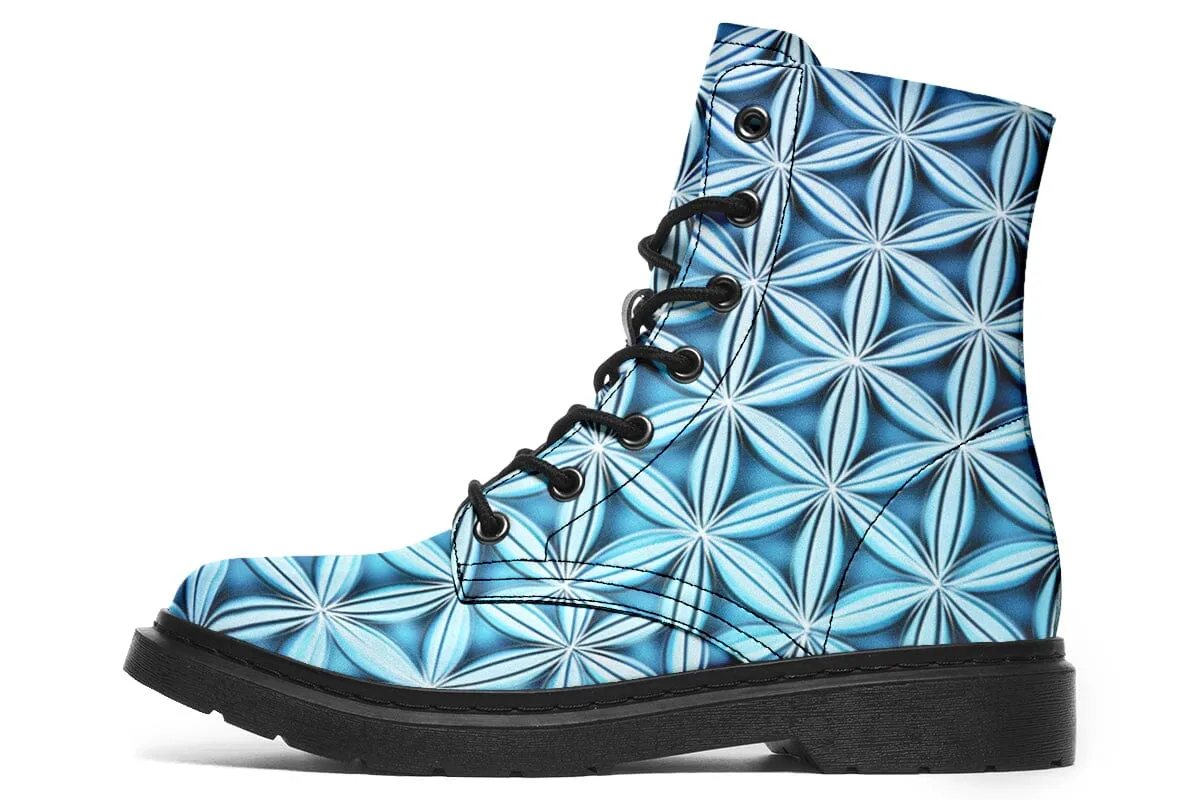 Flower Life Igloo Blue Combat Boots