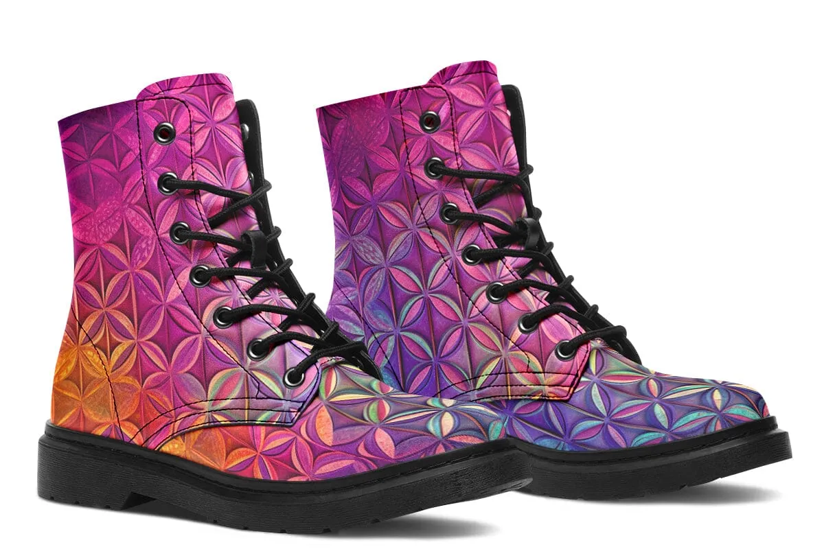 Flower Life Magenta Combat Boots