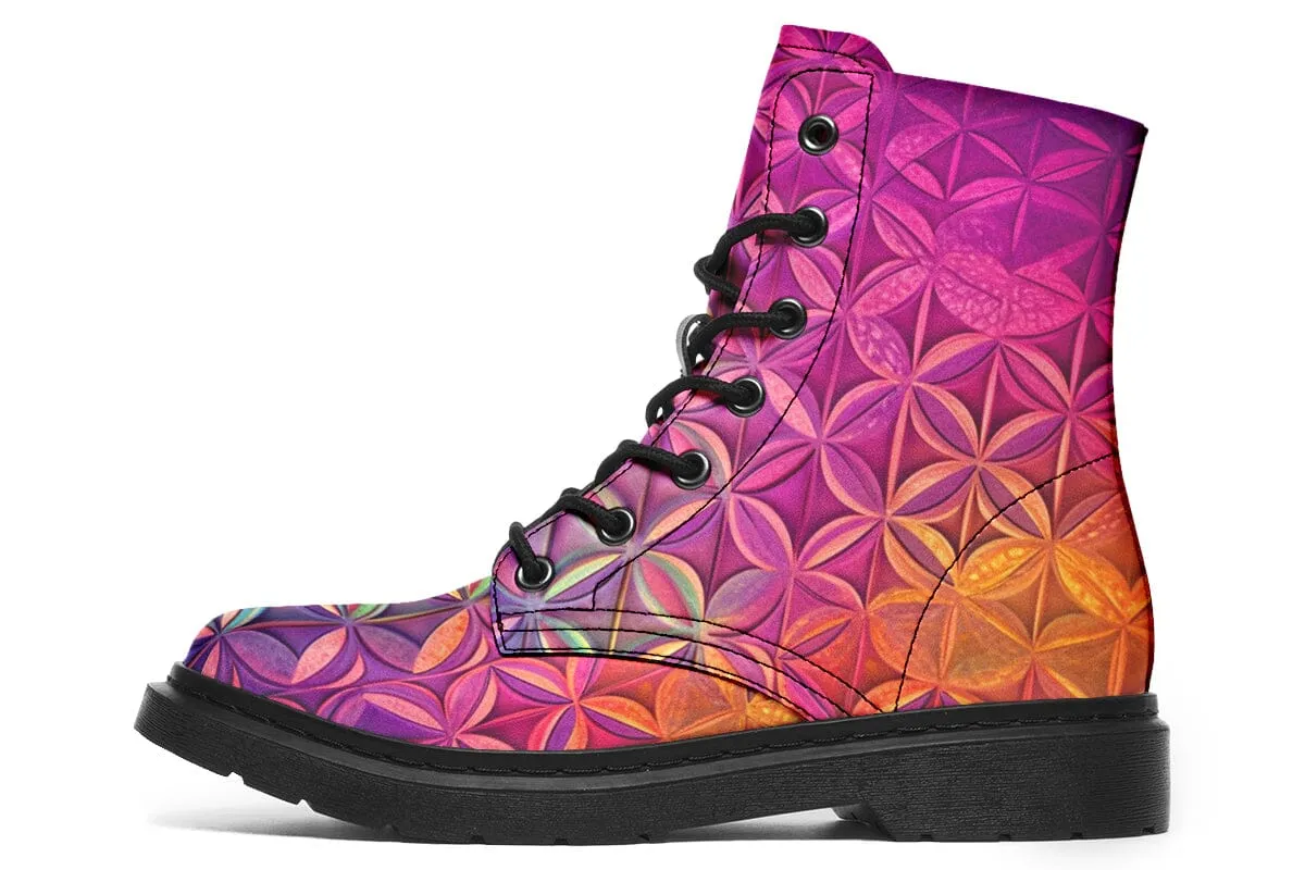 Flower Life Magenta Combat Boots