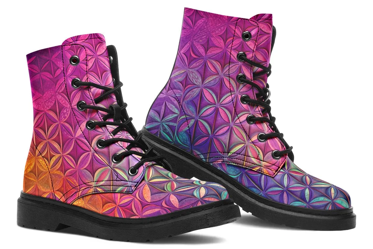 Flower Life Magenta Combat Boots