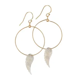 Gold Filled Mother of Pearl Angel Wing Hoop Earrings