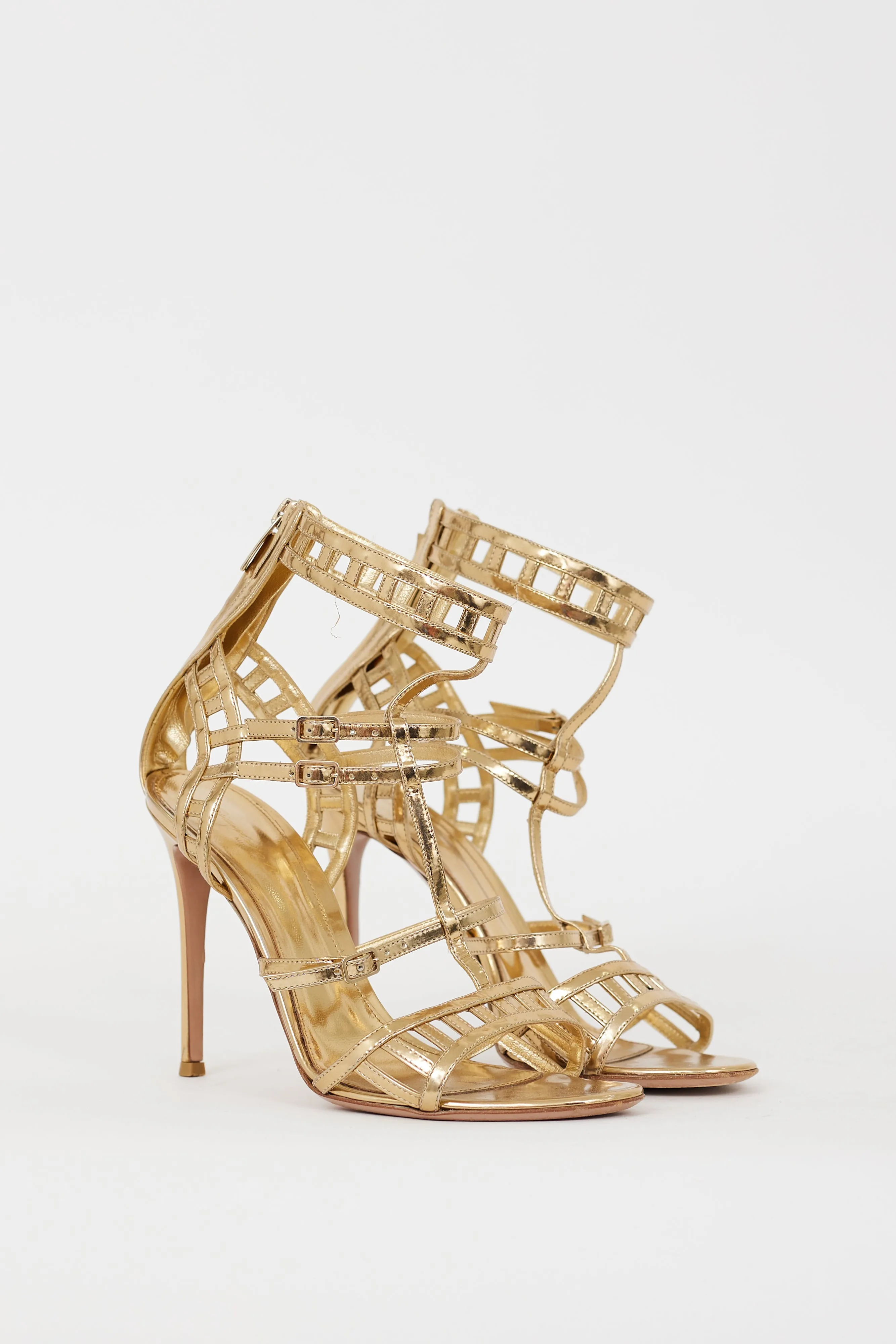 Gold Leather Caged Heel