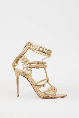 Gold Leather Caged Heel