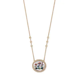 HAND PAINTED MUSHROOM GARDEN ON MOTHER OF PEARL NECKLACE