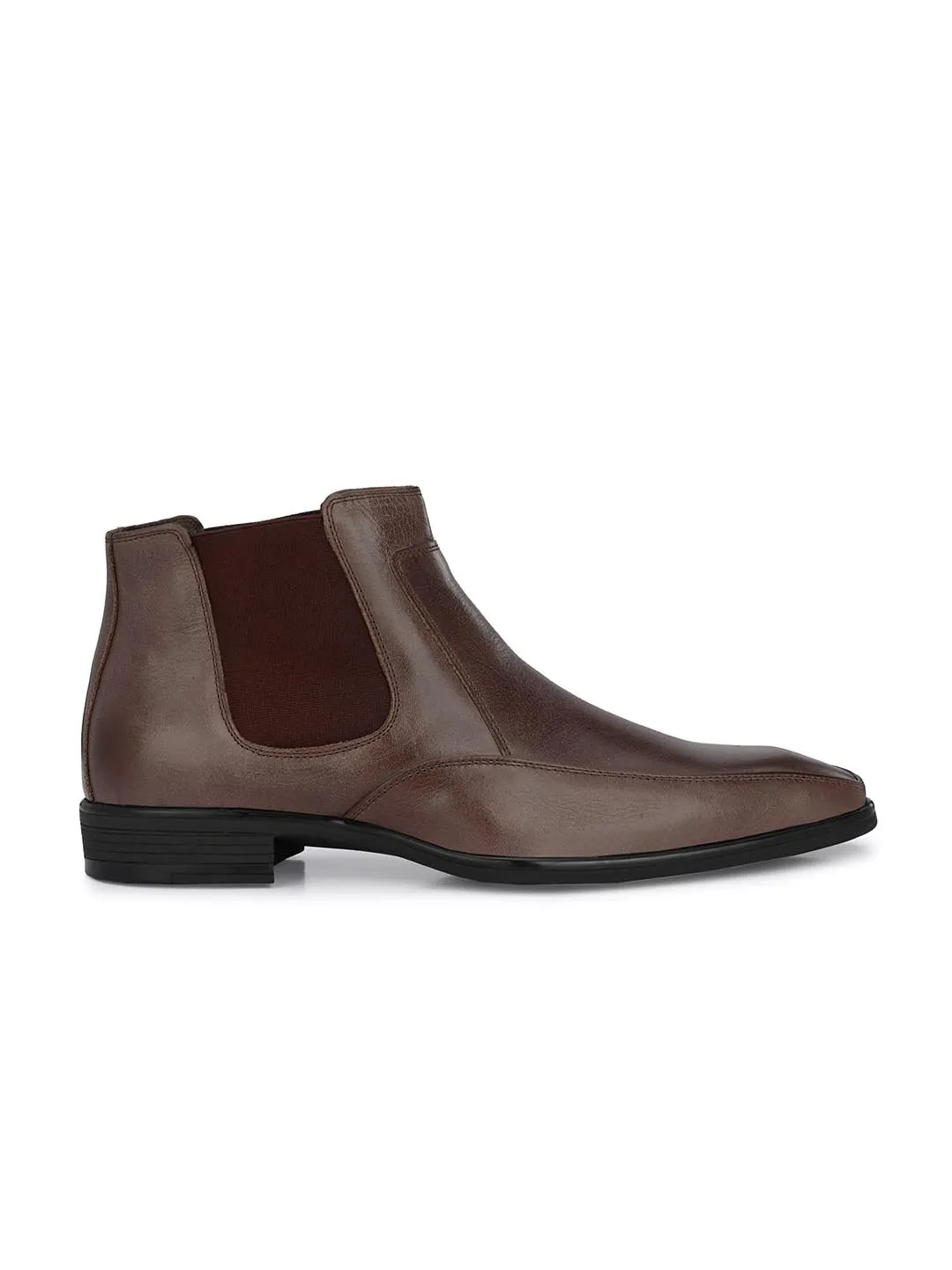 Hitz Men's Brown Leather Slip On Ankle Shoes