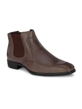 Hitz Men's Brown Leather Slip On Ankle Shoes