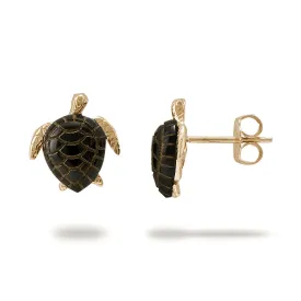 Honu Black Coral Earrings in Gold - 12mm