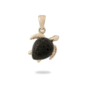 Honu Black Coral Pendant in Gold - 13mm