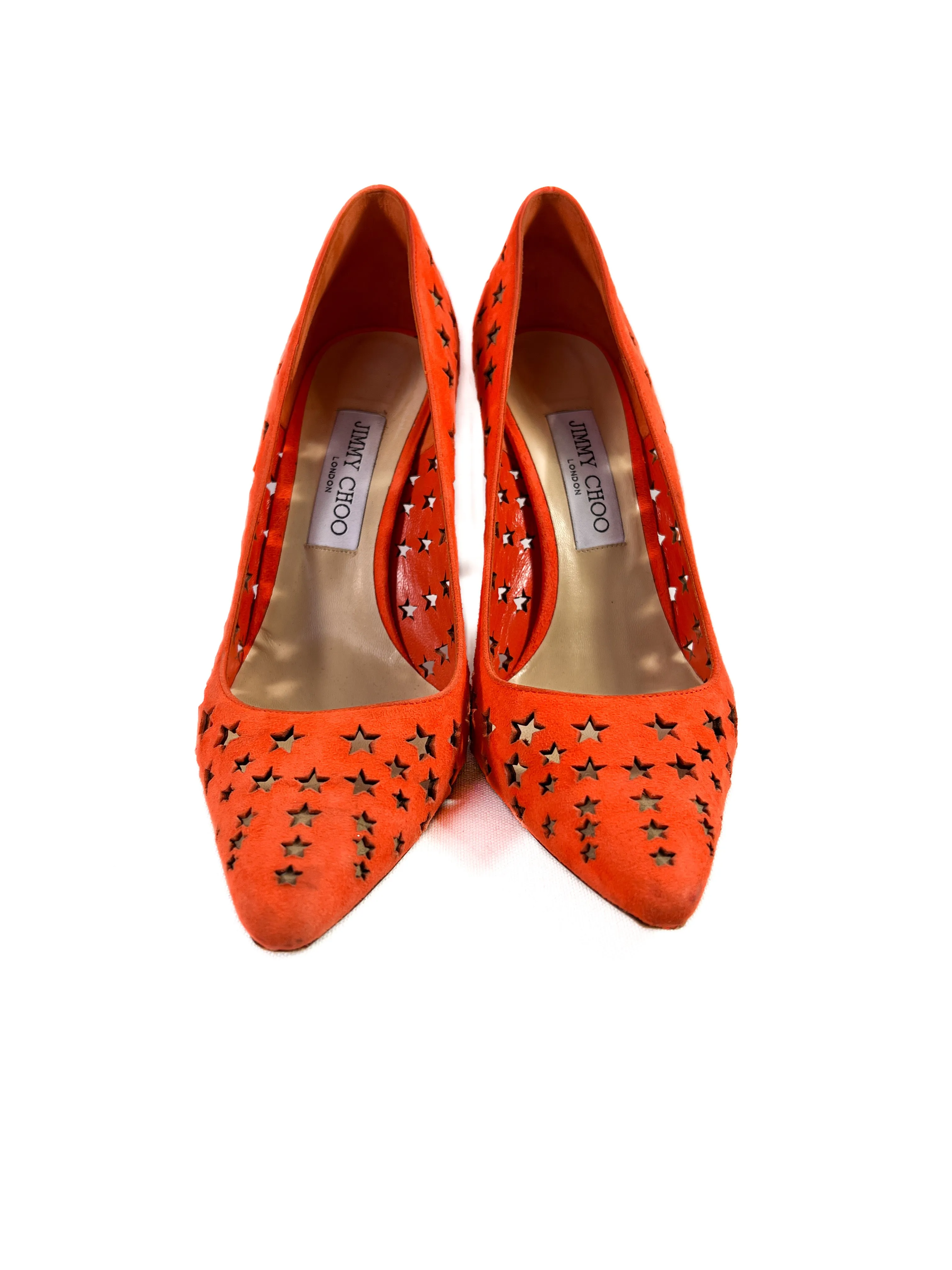 Jimmy Choo orange suede star cutout pumps size 39.5