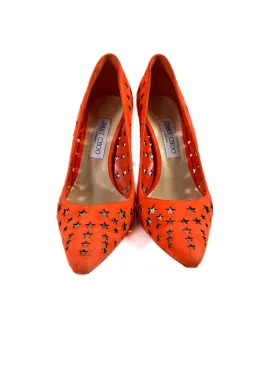 Jimmy Choo orange suede star cutout pumps size 39.5