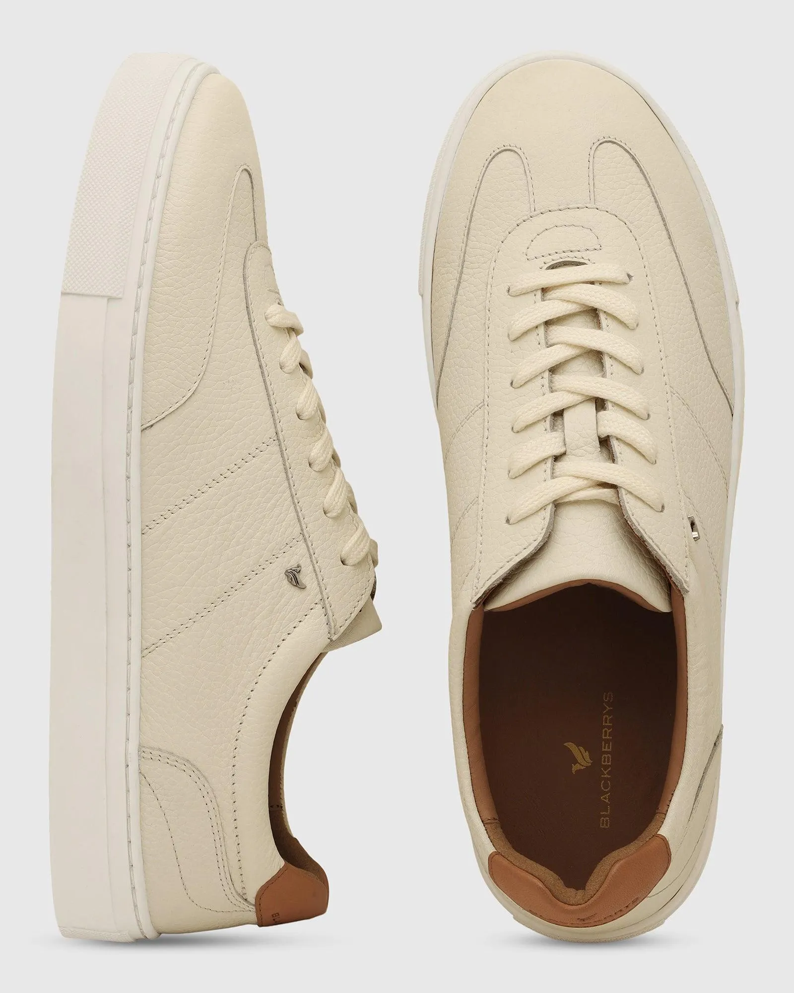 Leather Ivory White Solid Sneakers - Tablet