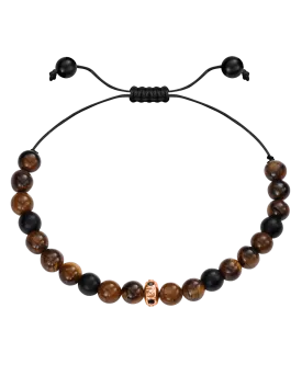 Men's Brown Tiger Eye & Matte Onyx Bead Bracelet - 14K Rose Gold