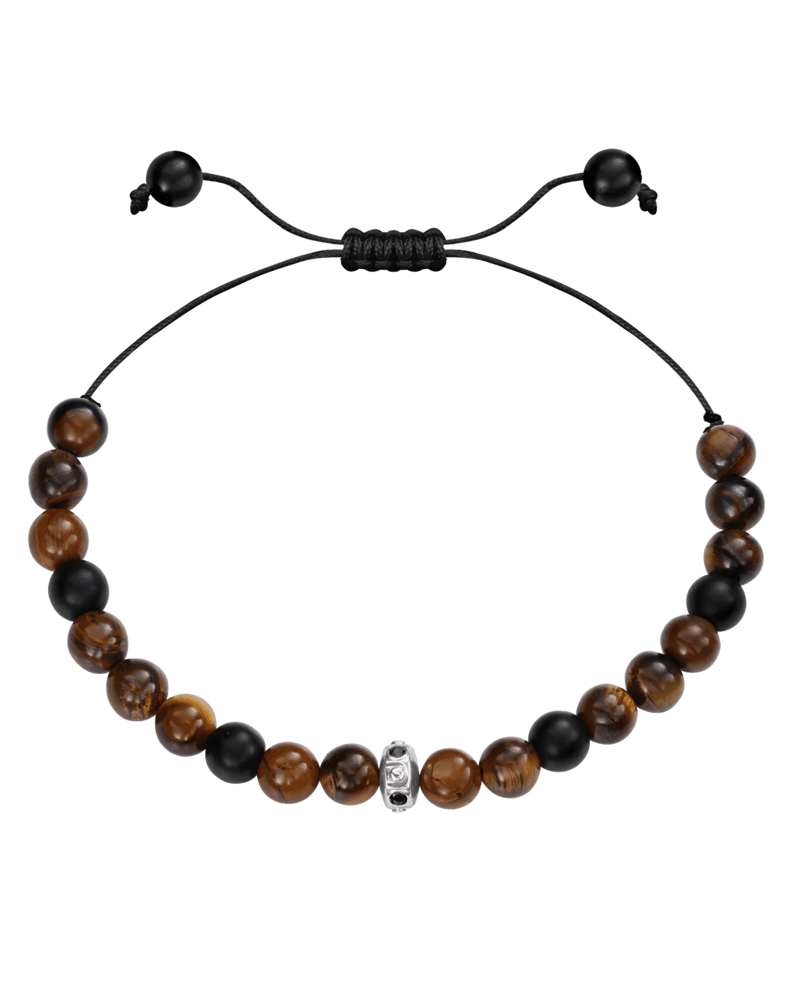 Men's Brown Tiger Eye & Matte Onyx Bead Bracelet - 14K Yellow Gold