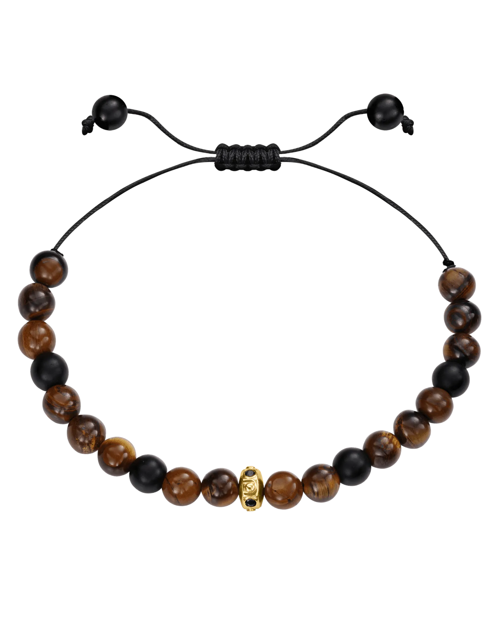 Men's Brown Tiger Eye & Matte Onyx Bead Bracelet - 14K Yellow Gold