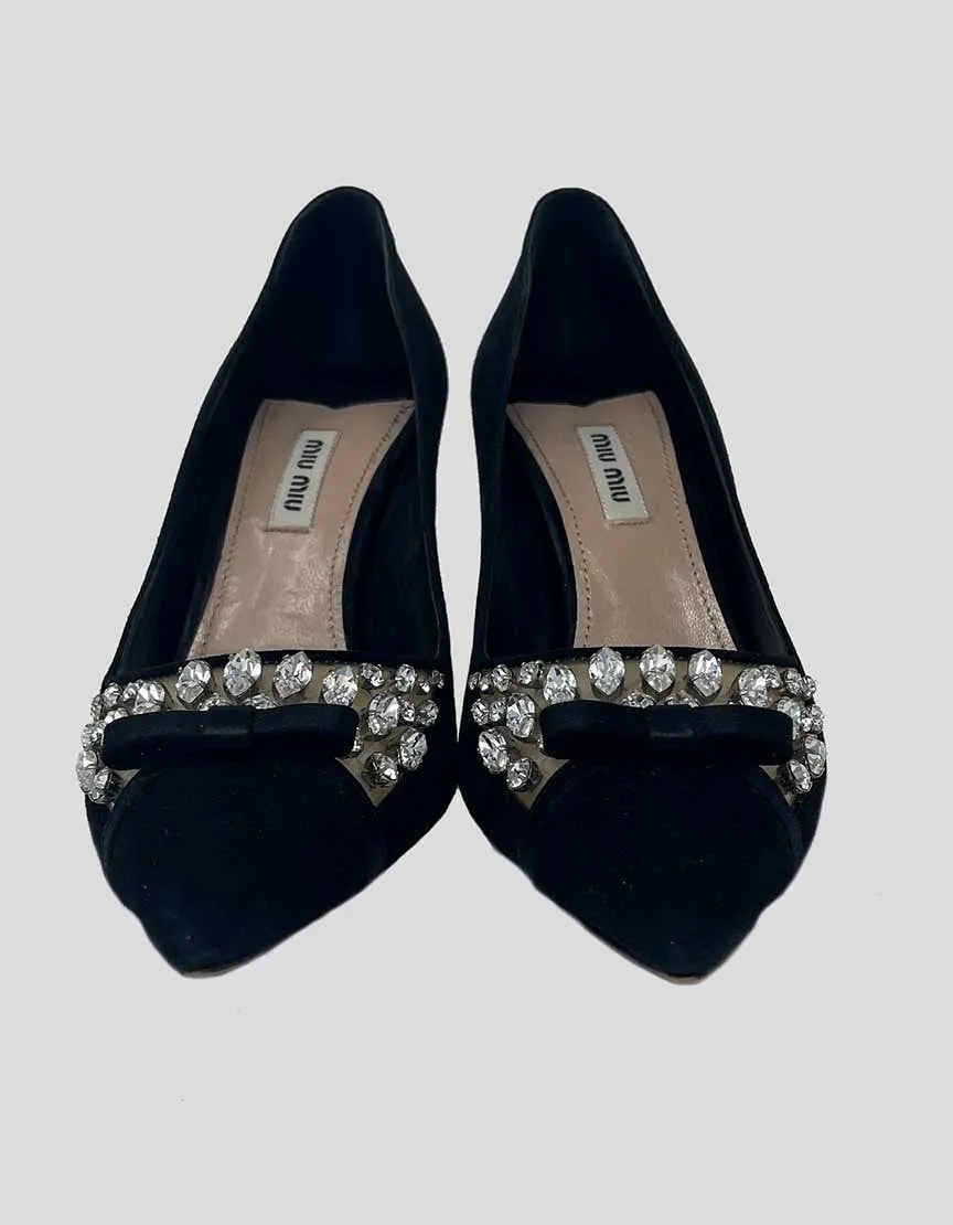 Miu Miu Satin Jeweled Evening Pumps With Pointed Toe Size 38.5 It 8.5 US