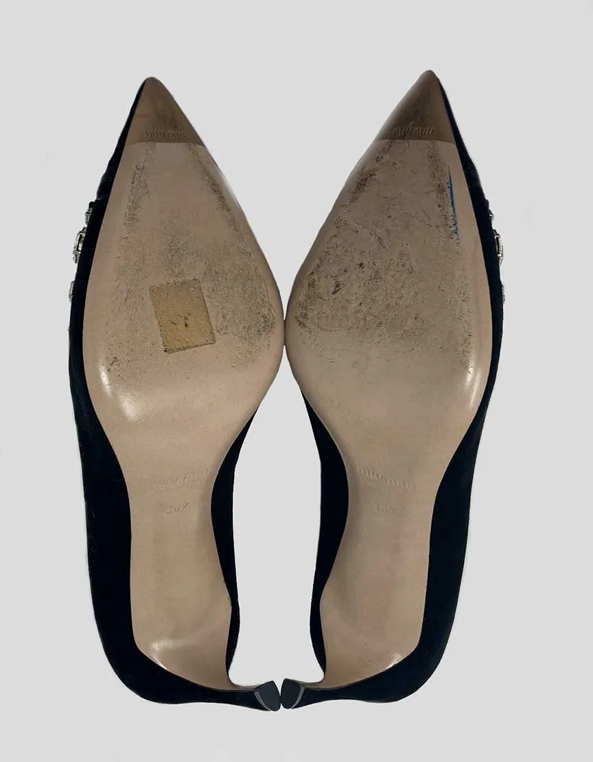 Miu Miu Satin Jeweled Evening Pumps With Pointed Toe Size 38.5 It 8.5 US