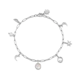 Moonstone & Freshwater Pearl Silver Link Bracelet - Moonlight