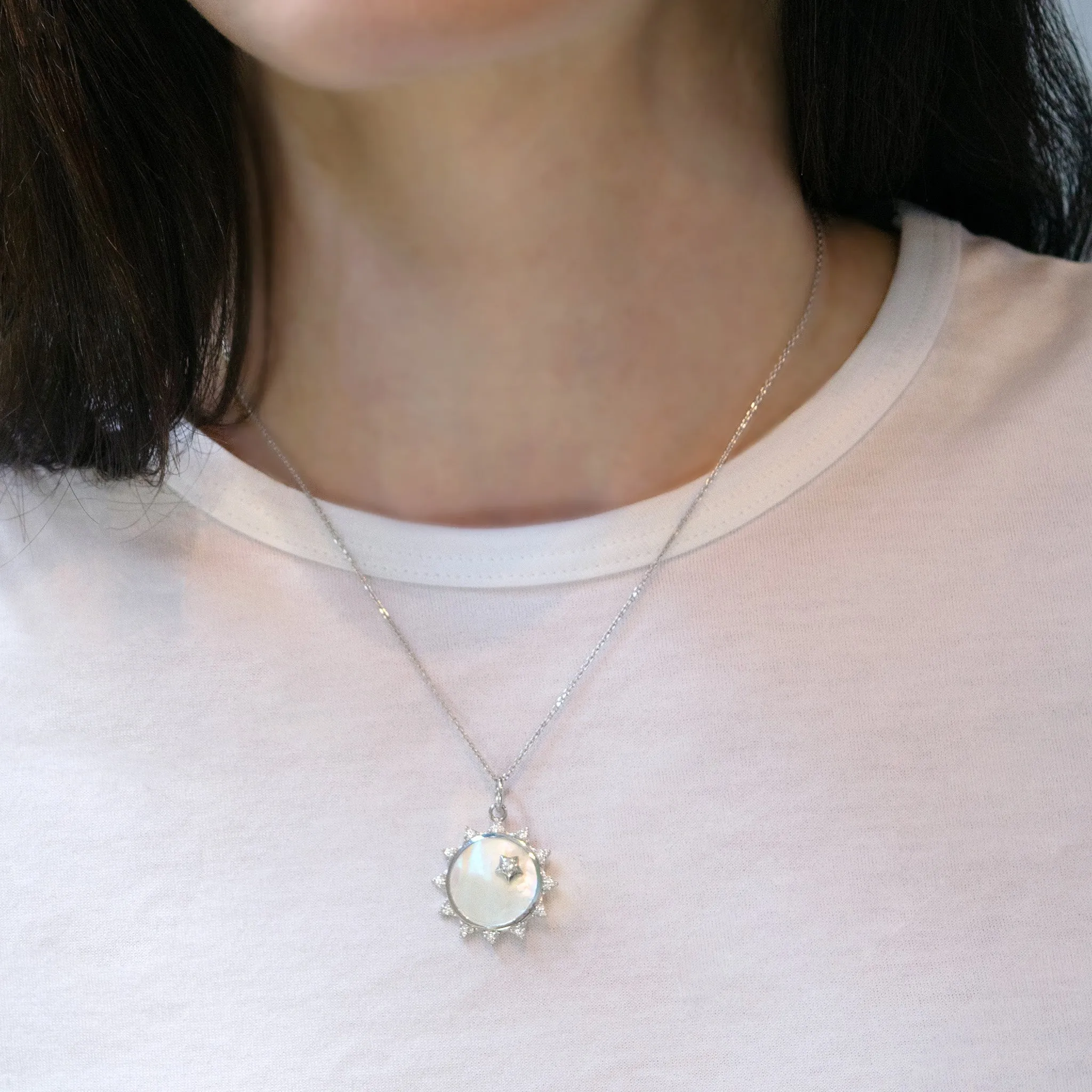 Mother of Pearl Sapphire "Happiness" Sun Charm Necklace