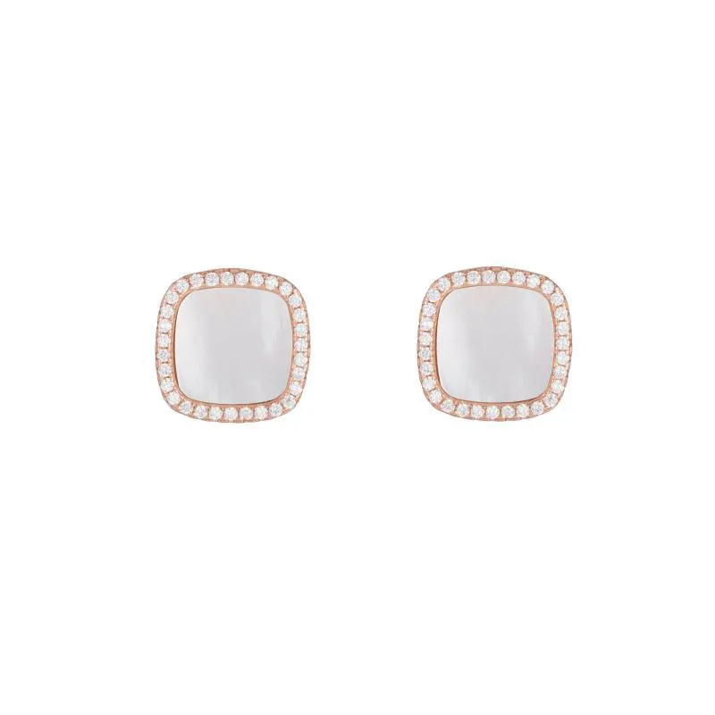 Pavé Mother of Pearl Square Stud Earrrings