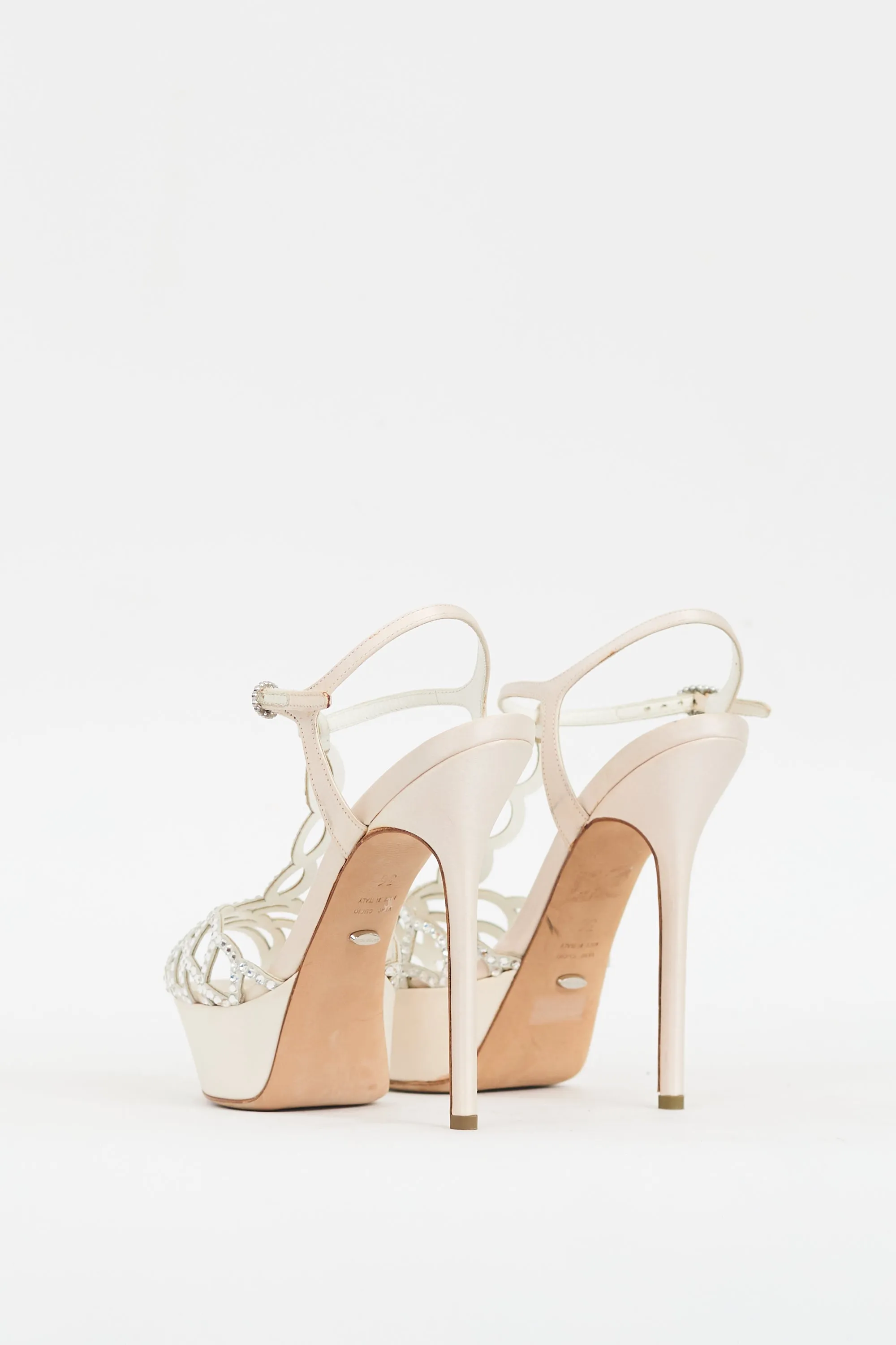 White Satin Crystal Vague Platform Heel